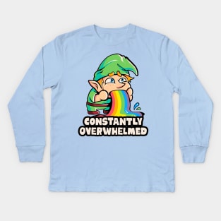 Constantly Overwhelmed - Funny Gnome Rainbow Gift Kids Long Sleeve T-Shirt